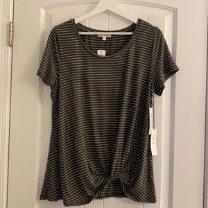 Knot front knit tee, olive green